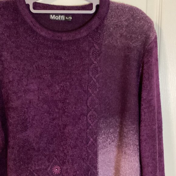Moffi Women's Sweater Purple Shades Knit Crew Neck Size XL Beads Goth Casual - Picture 2 of 8